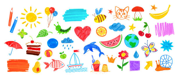 istock Illustration set of summer child drawings 1502946616