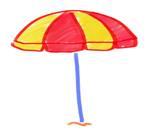 istock Felt pen child drawing of summer beach parasol 1502946689
