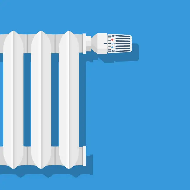 Vector illustration of Thermostat controller in the house. Heating thermostat. Vector flat.