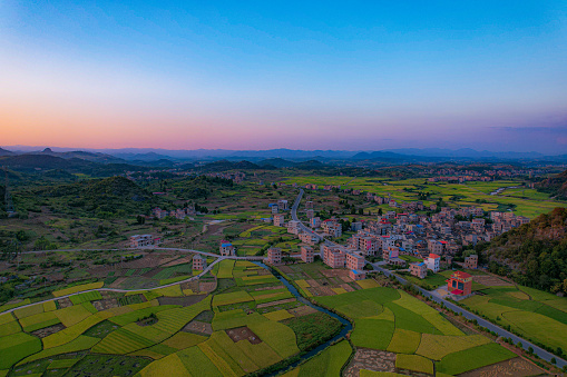 Aerial photography of autumn in rural areas of hilly areas