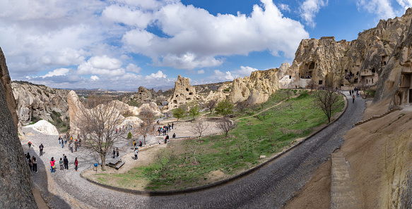 Goreme, Turkey - April 12, 2023: A picture of the rock formations at the Goreme Open Air Museum.