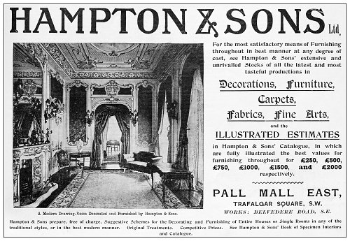 Antique advertisement from British magazine: Decorations and Furniture