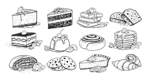 Vector illustration of Sketchy illustrations set of desserts