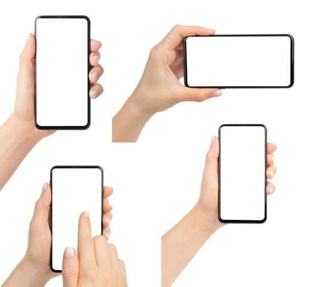 istock Set of Woman hands using smartphone with blank screen, on white background 1502955894