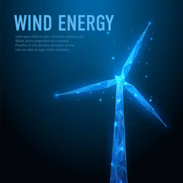 Vector illustration of Wind energy. Low poly wireframe