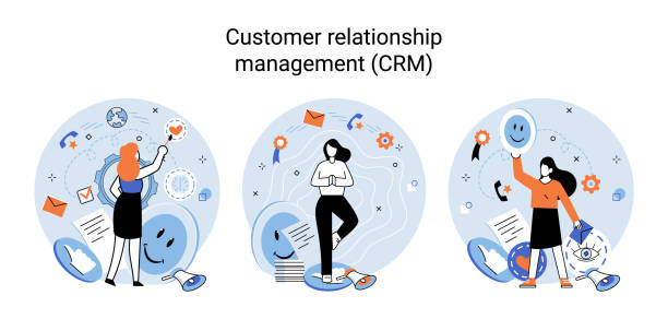 Market statistics analysis metaphor, financial advisor, customer relationship management business themes set Market statistics analysis, financial advisor, customer relationship management business themes metaphor. Investment money, management planning for customer. Fiscal consultantation, client interaction strategic themes stock illustrations