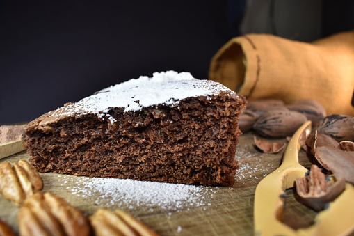 cake of chocolate with nuts and sugar