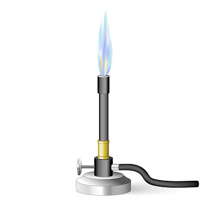 Bunsen burner with Flame. ambient air gas burner. Laboratory equipment. Vector illustration