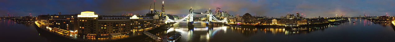 High Angle Panoramic View of River Thames at London Bridge, Central London Capital City of England Great Britain UK, Most Attractive Tourist Attraction Place Captured on June 08th, 2023