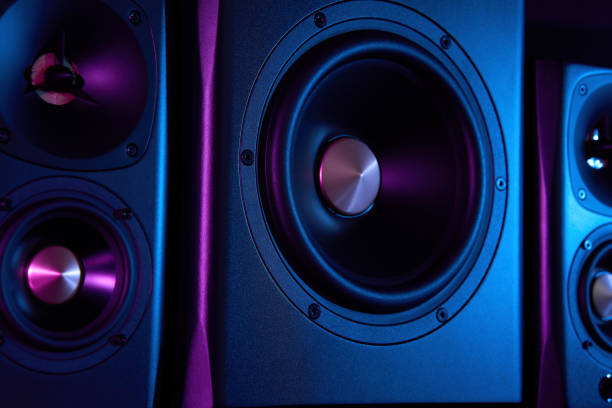 istock Multimedia acoustic sound speakers with neon lighting 1502963739