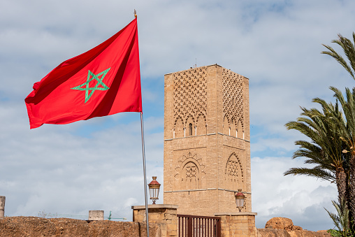 Iconic Hassan tower in the center of Rabat, planned as a even higher minaret of a mosque, Morocco