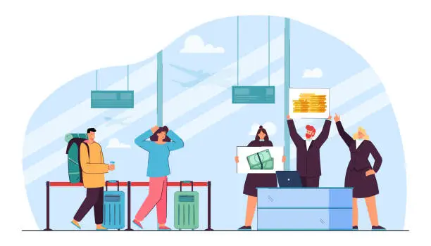 Vector illustration of Airport staff refusing to work vector illustration