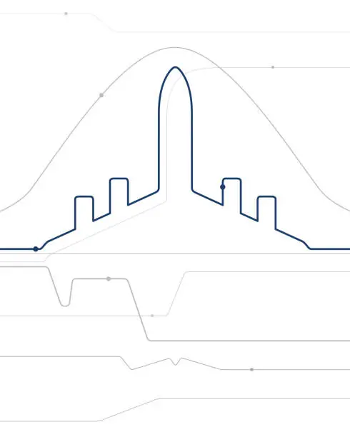 Vector illustration of Avia transport. Airplane outline illustration for your project. Gray and blue lines image on white background. Vector design art