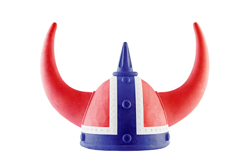 Norwegian viking horned helmet isolated on white background with clipping path
