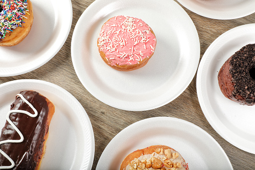 Close up variety of Donuts