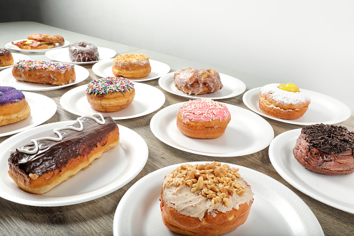 Close up variety of Donuts