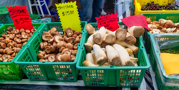 a baskets of Farmer's market mushrooms