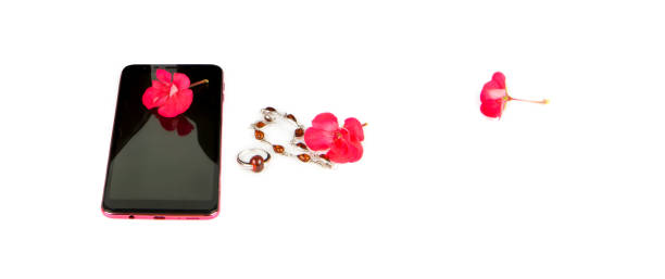 istock Smartphone isolated on white background. Free space for text. Wide photo. 1502972039