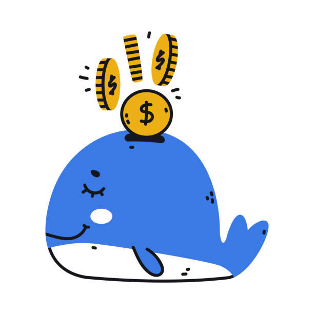 illustrazioni stock, clip art, cartoni animati e icone di tendenza di blue whale money box come contenitore per l'illustrazione vettoriale di conservazione delle monete - meal whale mammal animal