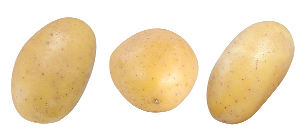 Collection of potatoes on an isolated white background.