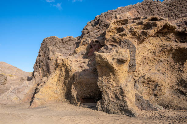 istock Ventifact rock formations caused by wind at La Pared Beach, Fuerteventura 1502982194