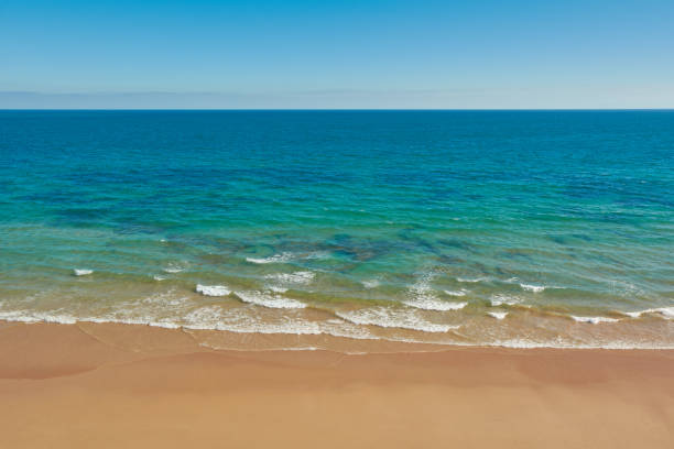 splendida vista aerea della spiaggia solitaria e vuota. concetto di spiaggia solitaria e non affollata. algarve, portogallo - solitare foto e immagini stock