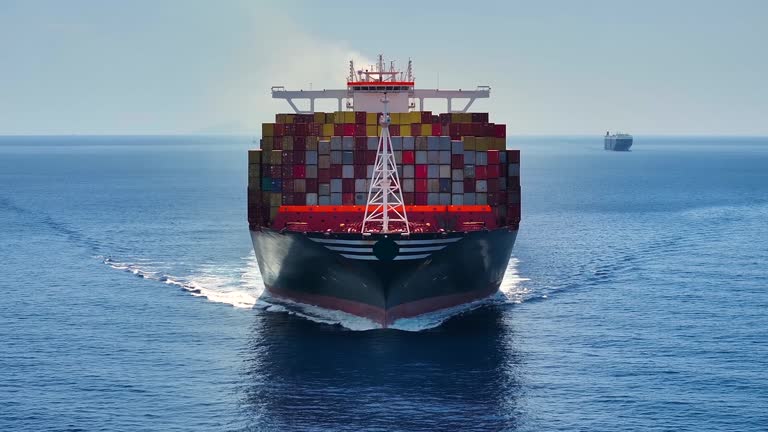 Front view of a very large container cargo ship