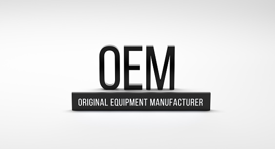 OEM Original Equipment Manufacturer, abbreviation, concept. OEM definition text on white background, banner. 3D render.