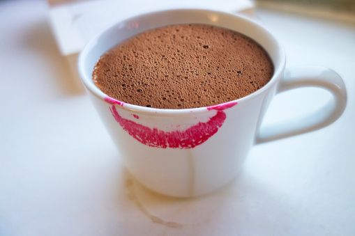 Hot chocolate with lipstick kiss