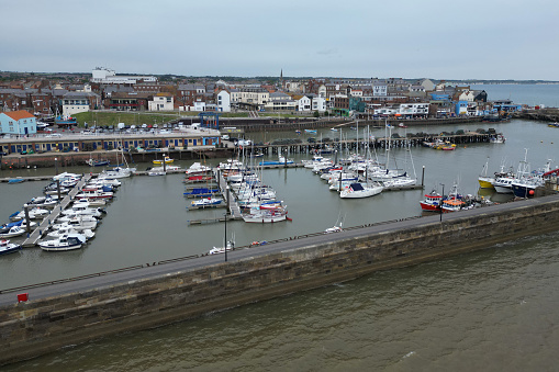 aerial view of bridlington marina, Harbour and North Sea sea front