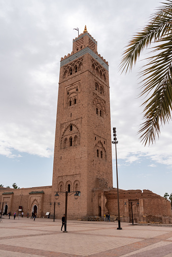 Minaret of the famous Koutoubia mosque in the center of Marrakech, Morocco