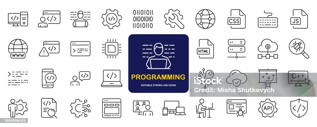 Simbol Cding Pemrograman Coding Set Ikon Web Dalam Gaya Baris Ikon Pengembangan ...
