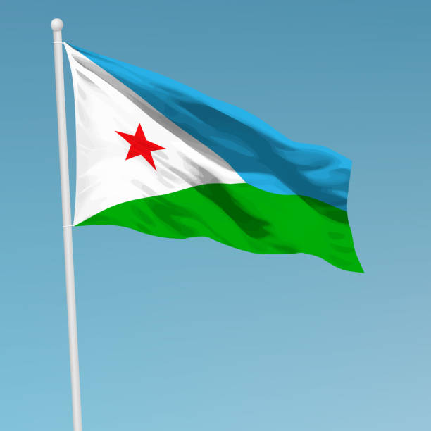 powiewająca flaga dżibuti na maszcie. szablon na dzień niepodległości - djibouti flag isolated isolated on white stock illustrations