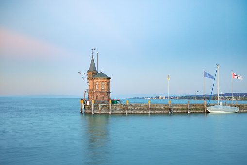 Old lighthouse in the harbor of Constance, Germany.