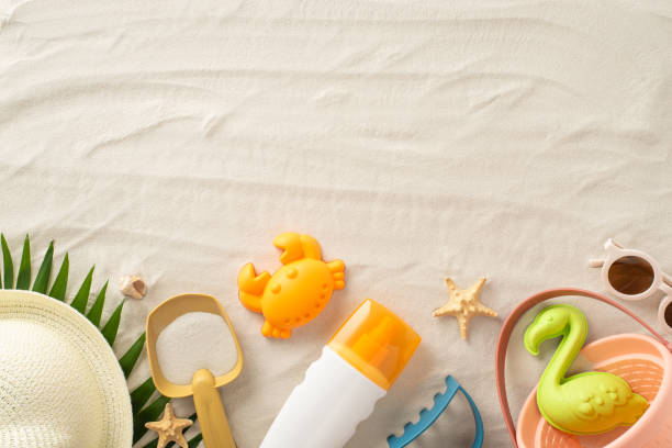 istock Beach relax with children concept. Top view photo of 1503018705