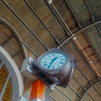 Jakarta Indonesia - June 24, 2023 : Waiting time clocks on  Jakarta kota train station.