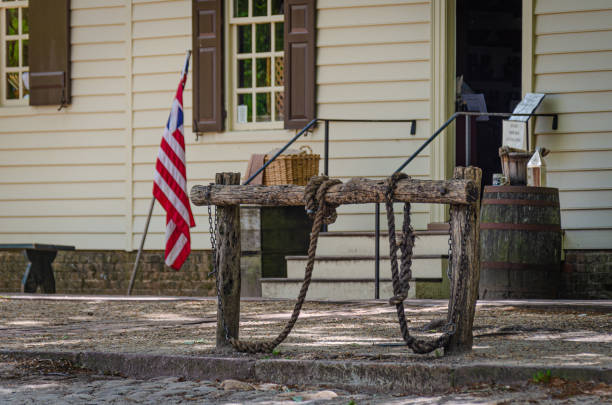 Tethering beam and flag in Colonial Williamburg, USA