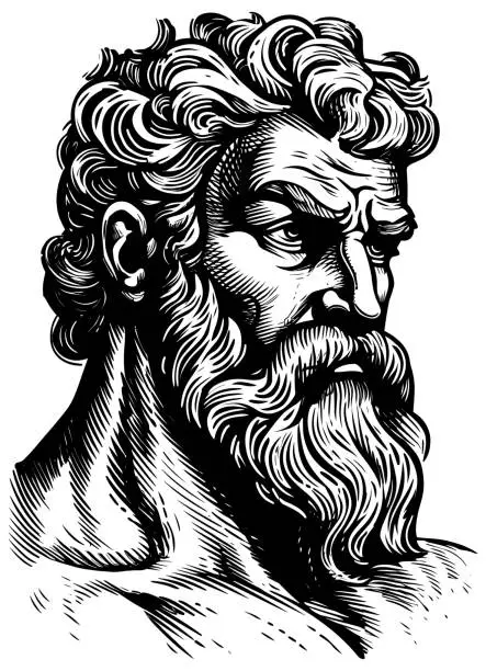 Vector illustration of Greek Roman Portrait Linocut