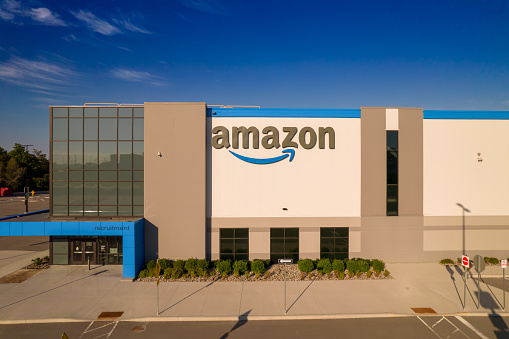 Toronto, Ontario, Canada - September 11, 2022:  Amazon, technological innovation company. Famous for distribution of e-services variety, downloadable and streaming content, Amazon Music and more.
