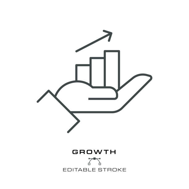 Growth Chart Icon - Editable Stroke vector art illustration