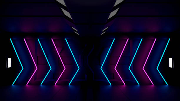 istock Blue and ultraviolet fluorescent neon light flashing in sci-fi tunnel, background for technology, 3D rendering, 1503037581