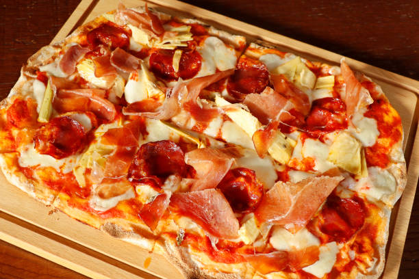 istock traditional italian pork ham and chorizo mozzarella pizza 1503046091