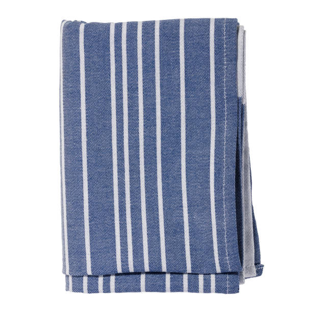 istock Blue color folded cotton striped napkin isolated. Kitchen towel top view. Element for design 1503060871