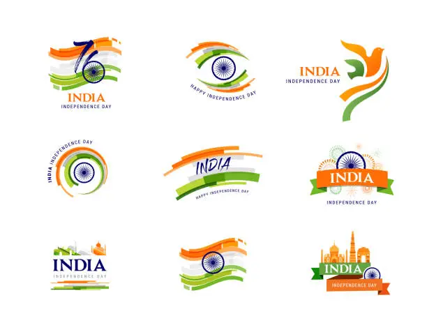 Vector illustration of India Independence day banners, posters and greeting cards. 76 Year Anniversary Independence Day Logo