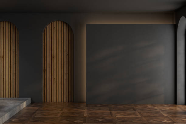 istock Architecture and interior concept Empty room and wood panels wall background 3D illustration rendering 1503063090