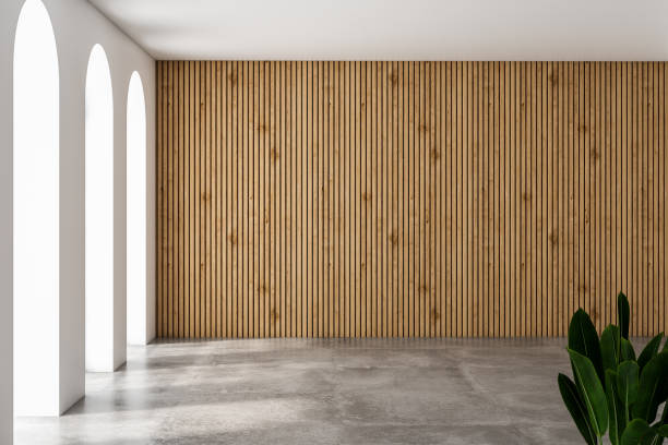 istock Architecture and interior concept Empty room and wood panels wall background 3D illustration rendering 1503063737
