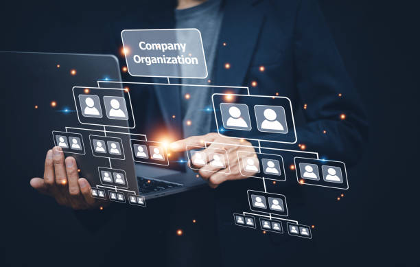 istock Business team management concept, Businessman touch  visual screen for organization group of employee manage manpower to success in business strategy. Leader project team management, HR human resource 1503067574