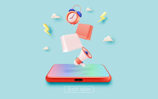 istock Shopping bag and mobile phone for sale banner online shopping application 1503080264