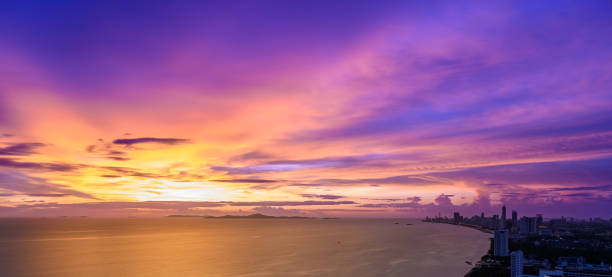 istock High angle view from Pattaya Bay Viewpoint on twilight time, Chonburi, Thailand. Popular beach destination for tourists. background for traveling and vacation 1503087734
