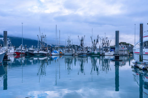 Valdez,Alaska,USA-Sep 26 2021: Boat Harbor of Port Valdez. stock photo